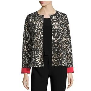 LAFAYETTE 148 NEW YORK Black Animal Print Career Office Open Front Jacket SZ S